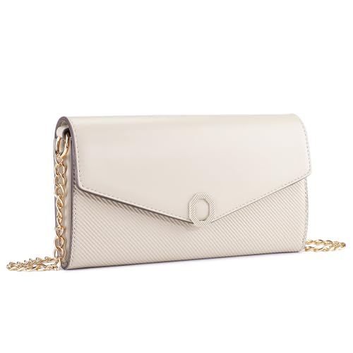 BAIGIO Kleine Umhängetasche Damen Crossbody Bag PU-Leder Handytasche zum Umhängen Schultertasche Elegant Clutch Handtasche Kette-Tasche Damentaschen Abendtasche mit Kartenfach, Beige von BAIGIO