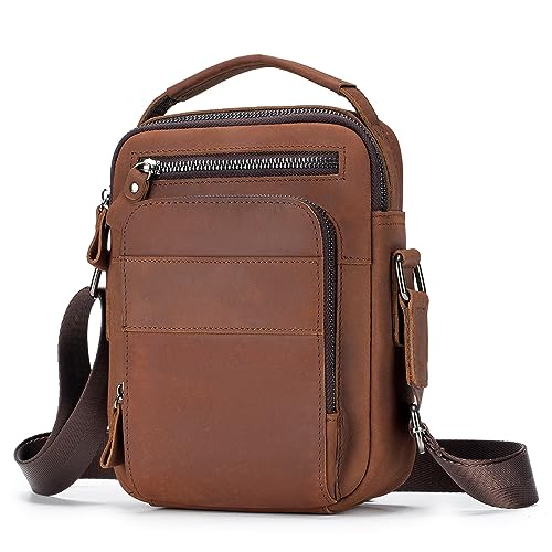 BAIGIO Leder Umhängetasche Herren Schultertasche Vintage Männer Tasche Crossbody Bag Herrentasche zum Umhängen Ledertasche mit Verstellbarem Gurt für Business Arbeit Reise von BAIGIO