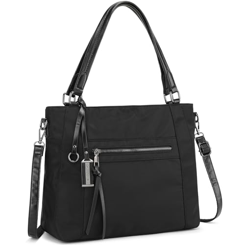 BAIGIO Nylon Handtasche Damen Mittelgroß Schultertasche Frauen Mittelgross Shopper Tasche Große Umhängetasche Damen Crossbody Tragetasche Henkeltasche Damentasche mit Reißverschluss & Abnehmbarem Gurt von BAIGIO