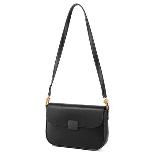 BAIGIO Umhängetasche Damen Klein Elegant Crossbody Bag Frauen Handytasche zum Umhängen PU-Leder Handtasche Schultertasche Unterarmtasche Damentasche mit 2 Abnehmbaren Schulterriemen, Schwarz von BAIGIO