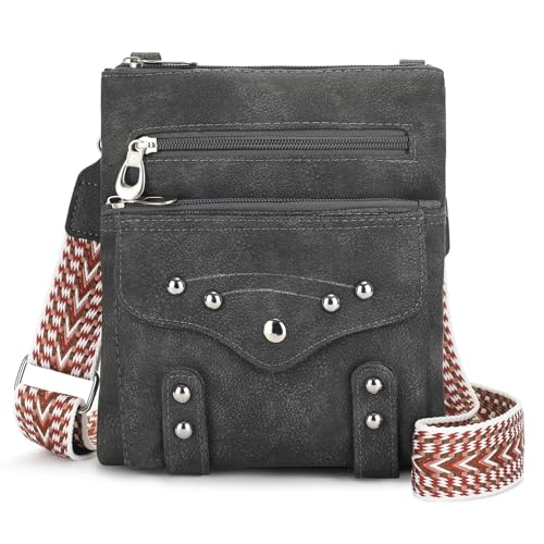 BAIGIO Umhängetasche Damen Klein Schultertasche Weiche PU-Leder Handtasche für Frauen mit Mehreren Taschen Kleine Crossbody Bag Handytasche zum Umhängen mit Verstellbar Abnehmbar Breiter Gurt, Schwarz von BAIGIO