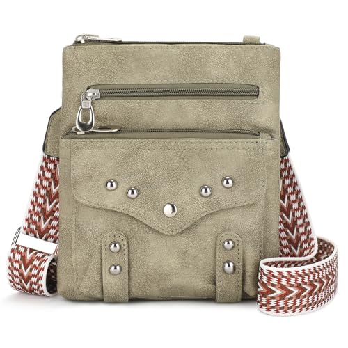 BAIGIO Umhängetasche Damen Klein Schultertasche Weiche PU-Leder Handtasche für Frauen mit Mehreren Taschen Kleine Crossbody Bag Handytasche zum Umhängen mit Verstellbar Abnehmbar Breiter Gurt, Grün von BAIGIO