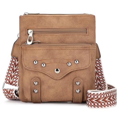 BAIGIO Umhängetasche Damen Klein Weiche PU-Leder Schultertasche Handtasche für Frauen mit Mehreren Taschen Kleine Crossbody Bag Handytasche zum Umhängen mit Verstellbar Abnehmbar Breiter Gurt, Braun von BAIGIO