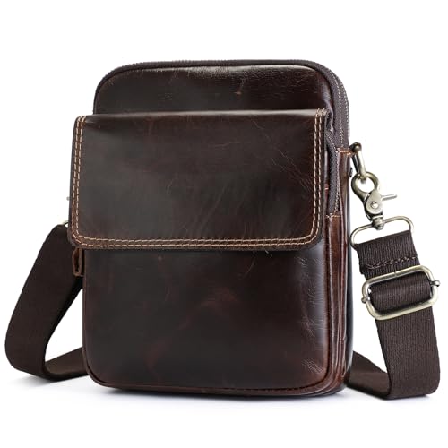 BAIGIO Umhängetasche Herren Leder Schultertasche Herren Echtes Herrentasche Vintage Schultertasche Crossbody Bag Messenger Bags für Arbeit Reise Alltagsleben von BAIGIO