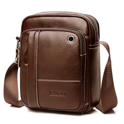 BAIGIO Umhängetasche Leder Herren Schultertasche Echtes Herrentasche Vintage Schultertasche Crossbody Bag Messenger Bags für Arbeit Reise Alltagsleben (Braun) von BAIGIO