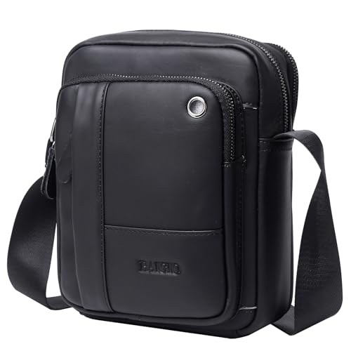 BAIGIO Umhängetasche Leder Herren Schultertasche Echtes Herrentasche Vintage Schultertasche Crossbody Bag Messenger Bags für Arbeit Reise Alltagsleben (Schwarz) von BAIGIO