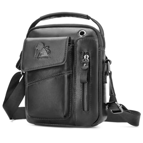 BAIGIO Umhängetasche Herren Leder Schultertasche Vintage Crossbody Bag Messenger Herrentasche zum Umhängen Ledertasche Männer Tasche mit Abnehmbarem Gurt für Business Arbeit Reise von BAIGIO