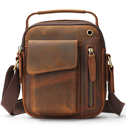 BAIGIO Umhängetasche Herren Leder Schultertasche Vintage Crossbody Bag Messenger Herrentasche zum Umhängen Ledertasche Männer Tasche mit Abnehmbarem Gurt für Business Arbeit Reise von BAIGIO