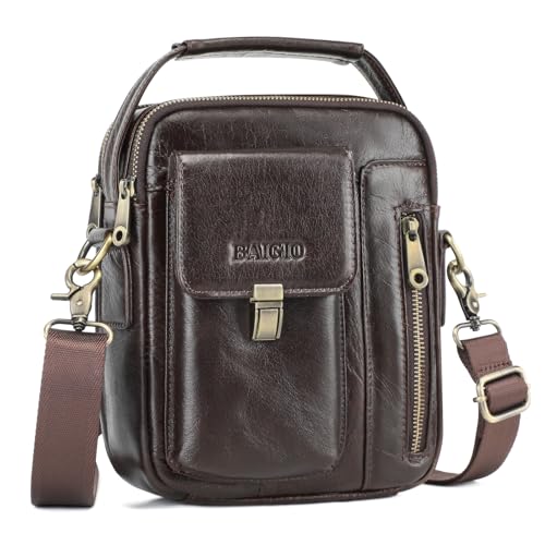 BAIGIO Umhängetasche Herren Leder Schultertasche Vintage Crossbody Bag Messenger Herrentasche zum Umhängen Ledertasche Männer Tasche mit Abnehmbarem Gurt für Business Arbeit Reise von BAIGIO