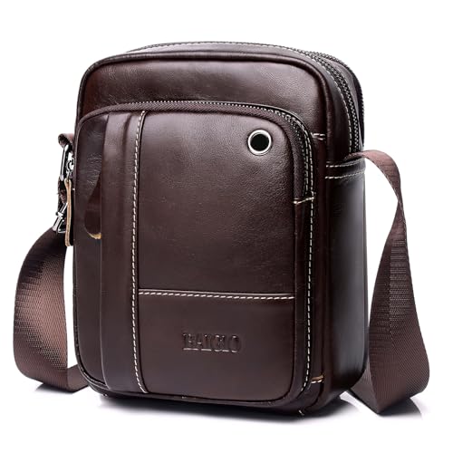 BAIGIO Umhängetasche Leder Herren Schultertasche Echtes Herrentasche Vintage Schultertasche Crossbody Bag Messenger Bags für Arbeit Reise Alltagsleben (Kaffeebraun) von BAIGIO