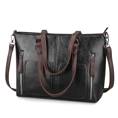 BAIGIO Upgraded Handtasche Damen Umhängetasche Schultertasche PU Leder Shopper Tasche Crossbody Tote Bag Damentasche Henkeltasche Tragetasche mit Handgriff Reißverschluss, Schwarz Elegant Geschenk von BAIGIO