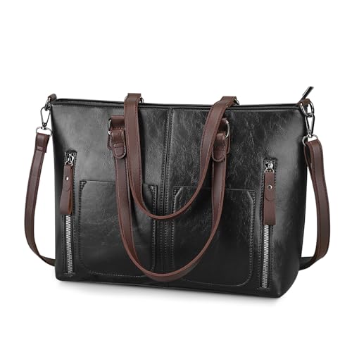 BAIGIO Damen Handtasche Groß Umhängetasche PU-Leder Schultertasche mit abnehmbarem Schulterriemen, Praktische Shopper Einkaufstasche für Frauen, Schwarz von BAIGIO