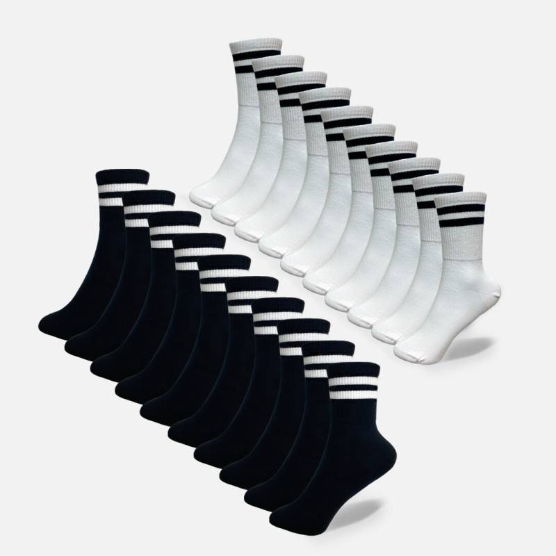 Hohe Socken Mit Streifen in Weiß Oder Schwarz Aus Baumwolle Für Damen Und Herren Im 6Er 10Er Pack | Freizeit Vorteilspack von BAILEEclo