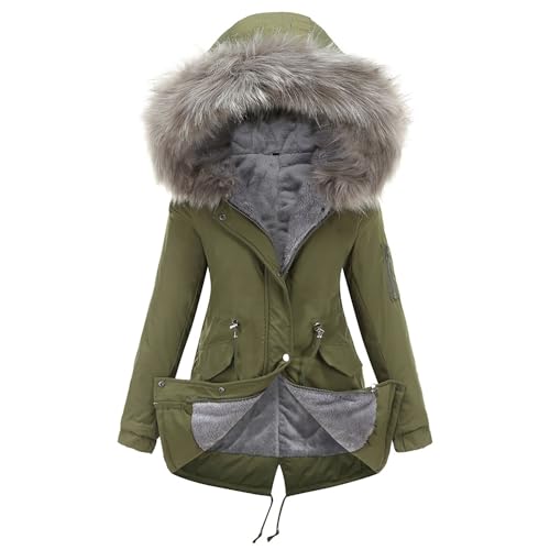 BAILEYU Frauen Parka Mantel Winter Kunstpelz Kapuze Jacken Mittellange Warme Windjacke Gepolsterte Baumwolle Oberbekleidung Strickjacke Mäntel,Green,4XL(Bust:140cm) von BAILEYU