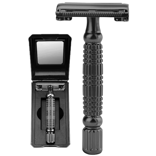 BAILI Butterfly Double Edge Rasierhobel Rostfrei Wiederverwendbar Manuell Edelstahl DE Nassrasur für Männer Frauen mit verspiegeltem Reiseetui Schwarz BD175C von BAILI