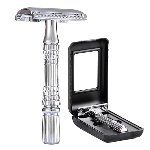 BAILI Classic Double Edge Safety Razor Edelstahl Nassrasierer Rasierer für Barber Bart Bikini Achselhaarentfernung Männer Frauen mit verspiegeltem Reiseetui BD176B von BAILI