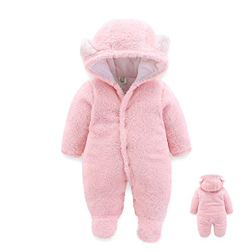 BAINA Baby Overalls mit Kapuze Warm Winter Flanell Strampler Jumpsuit, 0-18 Monate von BAINA