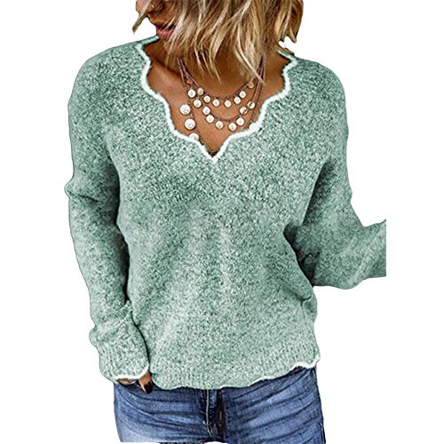 BAINA Damen Pullover Sexy V-Ausschnitt Causal Strickpullover Elegant Einfarbig Basic Sweatshirts Gemütlich Winter Lose Langarm Pulli Oversize von BAINA