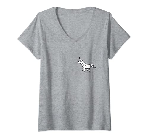 Damen Einhorn Mini Pocket Tier Minimalismus Kawaii T-Shirt mit V-Ausschnitt von BAINAI