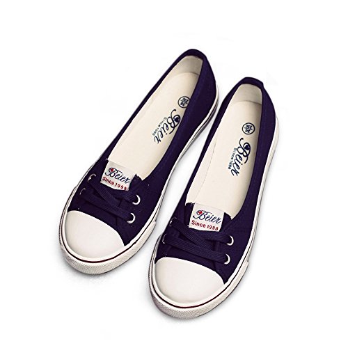 BAINASIQI Damen Ballerinas Sneaker Schnürer Slipper Halbschuhe Sommer Freizeit Turnschuhe (EU 37, Dunkelblau) von BAINASIQI