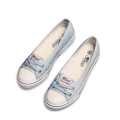 BAINASIQI Damen Ballerinas Sneaker Schnürer Slipper Halbschuhe Sommer Freizeit Turnschuhe (EU 38, Hellblau) von BAINASIQI