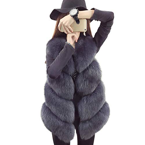 BAINASIQI Damen Faux Pelz Weste Jacke Kunstfur Warm Faux Pelz Weste Mantel Jacke Winter Fellweste Pelzweste (Grau, S) von BAINASIQI