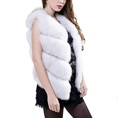 BAINASIQI Damen Faux Pelz Weste Jacke Kunstfur Warm Faux Pelz Weste Mantel Jacke Winter Fellweste Pelzweste (Weiß, M) von BAINASIQI