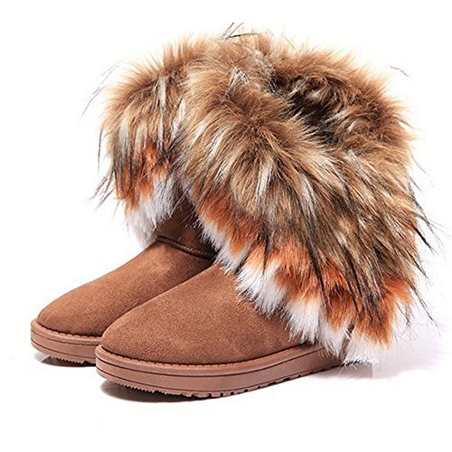 BAINASIQI Damen Winter Schnee Stiefel Warm Gefüttert Stiefeletten Boots Kurz Schlupfstiefel Warm Pelz Winter Schuhe (EU 38, Braun) von BAINASIQI