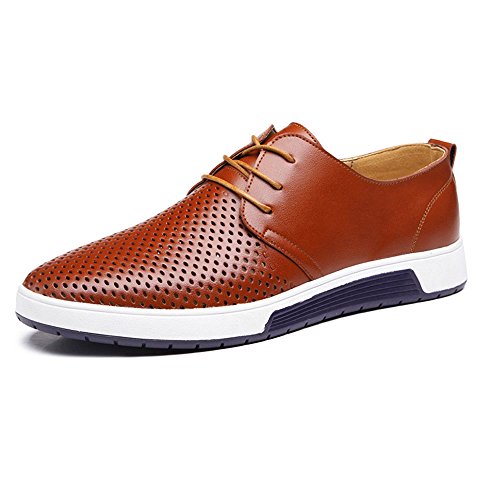 BAINASIQI Herren Schnürhalbschuhe Casual Mesh Atmungsaktiv Business Schuhe Herren Lederschuhe Hochzeit Schuhe (EU 40, Braun) von BAINASIQI