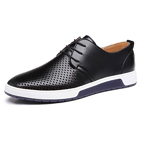 BAINASIQI Herren Schnürhalbschuhe Casual Mesh Atmungsaktiv Business Schuhe Herren Lederschuhe Hochzeit Schuhe (EU 41, Schwarz) von BAINASIQI