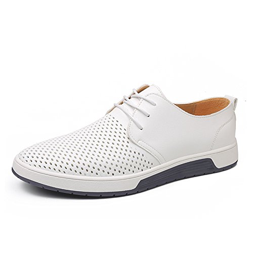 BAINASIQI Herren Schnürhalbschuhe Casual Mesh Atmungsaktiv Business Schuhe Herren Lederschuhe Hochzeit Schuhe (EU 41, Weiß) von BAINASIQI