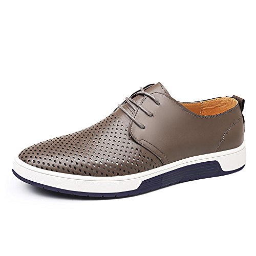 BAINASIQI Herren Schnürhalbschuhe Casual Mesh Atmungsaktiv Business Schuhe Herren Lederschuhe Hochzeit Schuhe (EU 42, Grau) von BAINASIQI