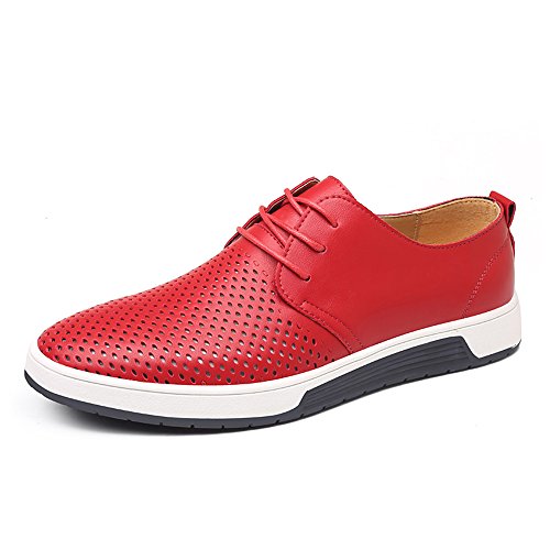 BAINASIQI Herren Schnürhalbschuhe Casual Mesh Atmungsaktiv Business Schuhe Herren Lederschuhe Hochzeit Schuhe (EU 44, Rot) von BAINASIQI