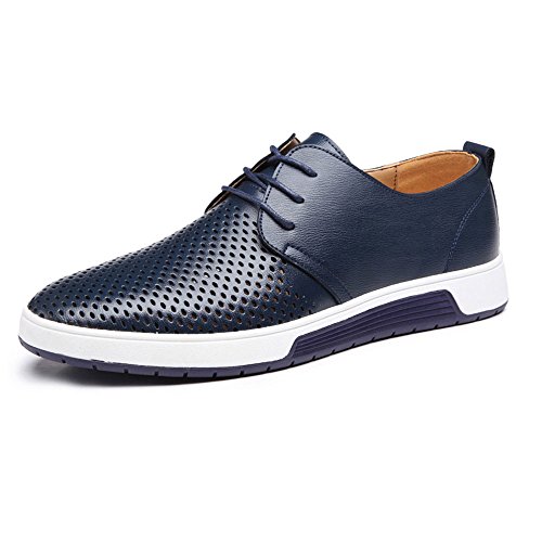 BAINASIQI Herren Schnürhalbschuhe Casual Mesh Atmungsaktiv Business Schuhe Herren Lederschuhe Hochzeit Schuhe (EU 45, Blau) von BAINASIQI