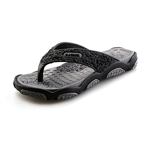 BAINASIQI Herren Zehentrenner Sommer Schuhe Outdoor Strand Latschen Freizeit Flip Flops Pantoletten Ultralight rutschfest Slipper Badeschuhe (EU 43, Schwarz-grau) von BAINASIQI