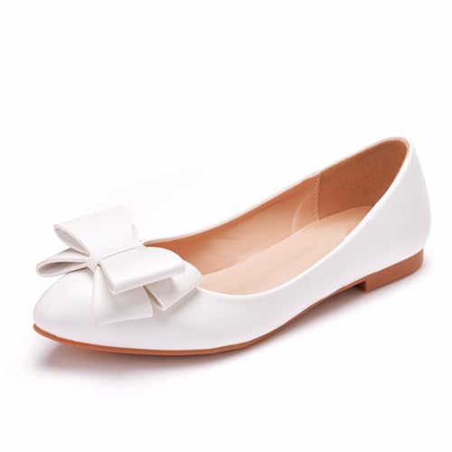 BAIRUNDA Flache Damenschuhe, Weiße Fliege Flacher Mund Bequeme Brautschuhe Niedriger Absatz Hochzeit Party Tanz Foto, Freizeitschuhe Geschenk Für Erwachsene, 43 EU,White von BAIRUNDA