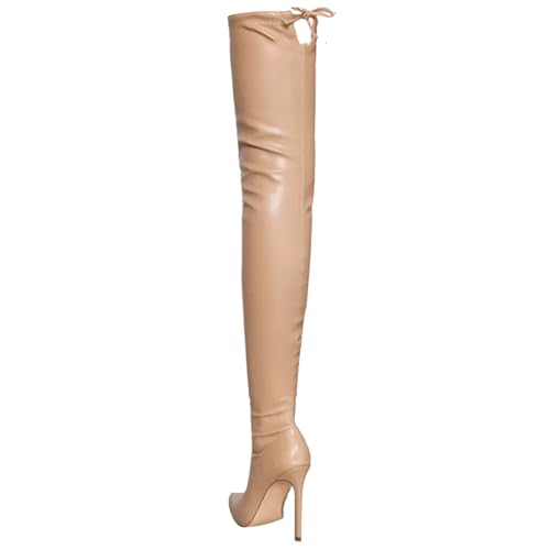 BAIRUNDA Overknee Stiefel Für Damen, 11 Cm Stretch-Stiefel Bequeme Hohe Stiefel Große Stilettos Spitze Zehen Lange Stiefel Für Die Tägliche Freizeit, Party, 37 EU, Apricot von BAIRUNDA