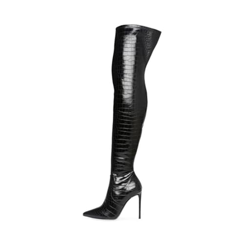 BAIRUNDA Overknee Stiefel Für Damen, Hohe Damenstiefel Große Größe Stilettos Hohe Absätze Seitlicher Reißverschluss Spitze Zehen Lange Stiefel Für Den Alltag, Party, 12cm/4.72 Inch, 35 EU,Black von BAIRUNDA