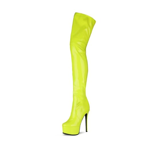 BAIRUNDA Overknee Stiefel Für Damen, Hohe Damenstiefel Mit Reißverschluss Hinten Stilettos Hohe Absätze Dicker Boden Wasserplattform Lange Stiefel Für Modenschau, Party, 15cm/5.90inch, 37 EU, Green von BAIRUNDA