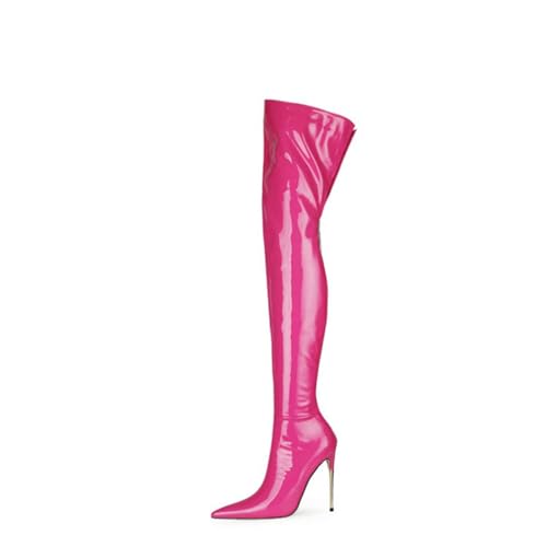 BAIRUNDA Overknee Stiefel Für Damen, Hohe Damenstiefel Mit Reißverschluss Hinten Stilettos Hohe Absätze Spitze Zehen Lange Stiefel Für Den Alltag, Party, 11cm/4.33 Inch, 38 EU, Rose von BAIRUNDA