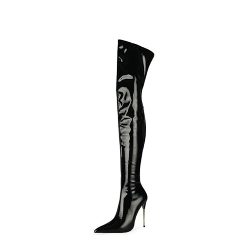 BAIRUNDA Overknee Stiefel Für Damen, Hohe Damenstiefel Mit Reißverschluss Hinten Stilettos Hohe Absätze Spitze Zehen Lange Stiefel Für Den Alltag, Party, 11cm/4.33 Inch, 39 EU,Black von BAIRUNDA