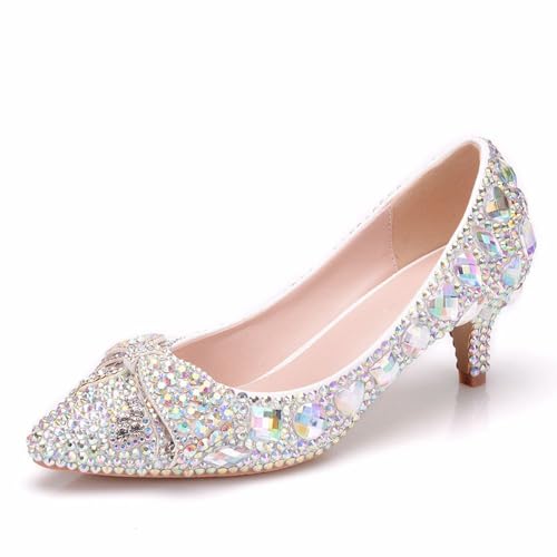 Damen Brautschuhe, 5 cm, Bunte Diamantschleife Hohe Absätze Flacher Mund Pumps Hochzeitsfoto Kleid Bequeme Schuhe Mit Dünnen Absätzen, 41 EU,Color von BAIRUNDA