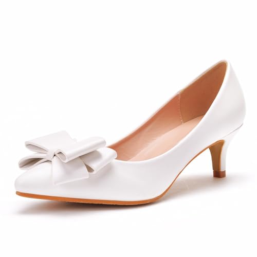 Damen High Heels, 5 cm Weiße Slip-On Schuhe Mit Spitzer Zehenpartie Und Flacher Mund Pumps, Bequeme Freizeitschuhe Mit Niedrigen Absätzen Und Dünnen Absätzen, 37 EU,White von BAIRUNDA