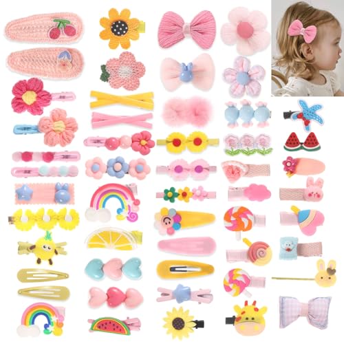 BAISEN 52 Stück süße Haarspangen, Haarspangen Mädchen Mehrfarbig Farbe Blumen, Regenbogen, Süßigkeiten, Tier Niedliche-Haarklammern-Set, Rutschfeste Baby Kinder Teenager Haarklammern von BAISEN