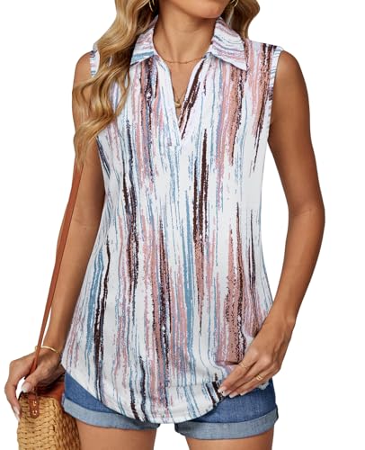 BAISHENGGT Damen Tank Tops Elegant Basic Ärmellos Oberteile Sommer V-Ausschnitt Tunika Lässige Blusen Shirt Tie Dye Print L von BAISHENGGT