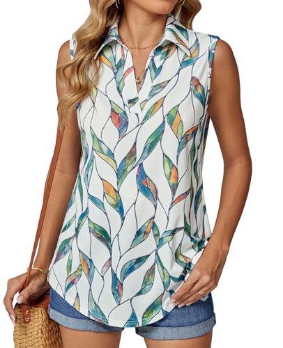 BAISHENGGT Damen Tank Tops Elegant Basic Ärmellos Oberteile Sommer V-Ausschnitt Tunika Lässige Blusen Shirt Weiß Grün M von BAISHENGGT