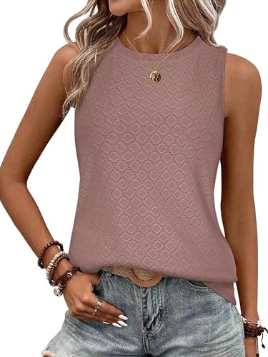 BAISHENGGT Damen Tank Tops Sommer Rundhals Ärmellos Ausgehöhlt Basic T Shirt Oberteile Dunkelrosa M von BAISHENGGT