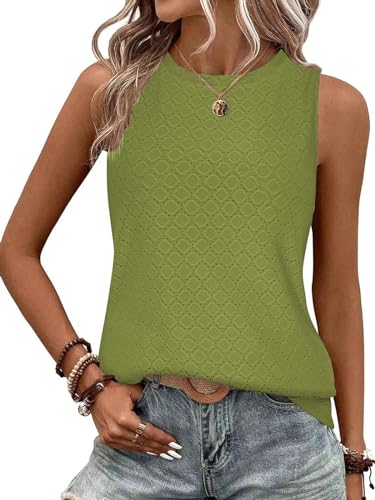 BAISHENGGT Damen Tank Tops Sommer Rundhals Ärmellos Ausgehöhlt Basic T Shirt Oberteile Gras Grün XXL von BAISHENGGT