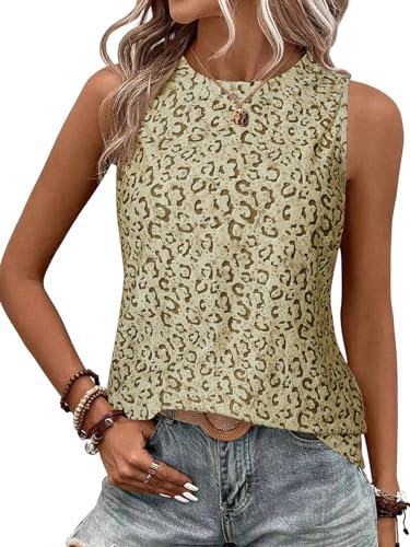 BAISHENGGT Damen Tank Tops Sommer Rundhals Ärmellos Ausgehöhlt Basic T Shirt Oberteile Leopard Print S von BAISHENGGT