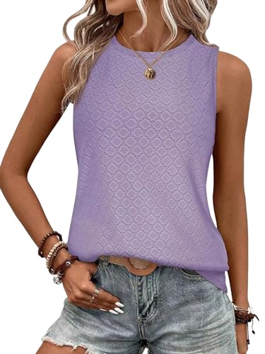 BAISHENGGT Damen Tank Tops Sommer Rundhals Ärmellos Ausgehöhlt Basic T Shirt Oberteile Lila XXL von BAISHENGGT